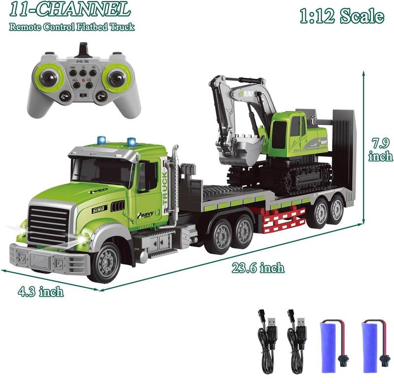 RC Semi Truck & Excavator Toy Set